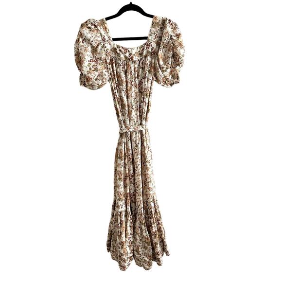 Doen Mariposa Floral Puff Sleeve Midi Dress Canyon Tan - Picture 3 of 5